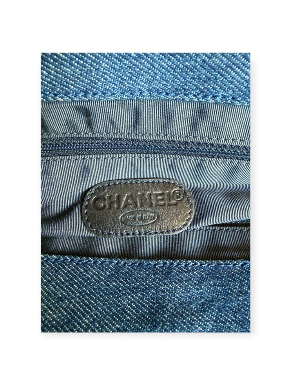 Vintage Chanel Blue Denim CC Logo Tote Bag | Brown Leather Trim - Picture 6 of 8
